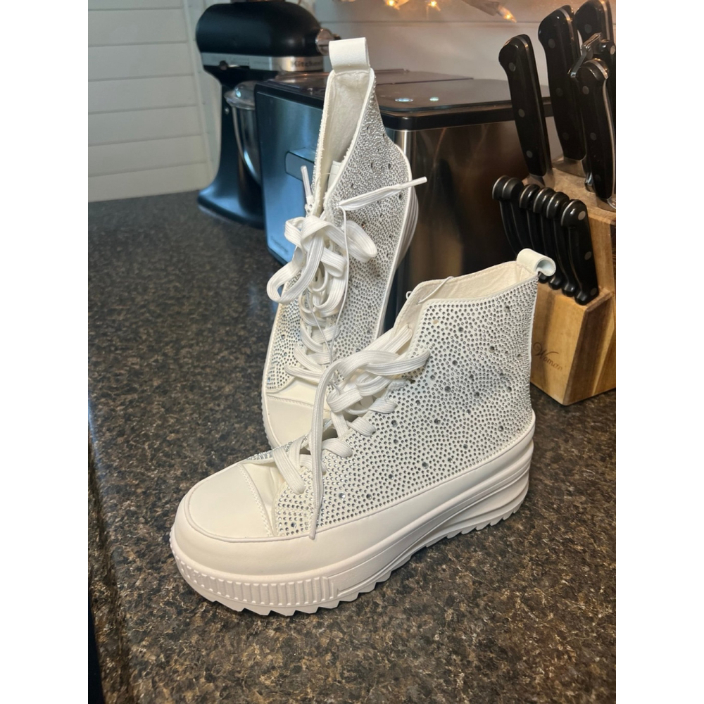 NWT Madden Girl White Platform Rhinestone Sneakers